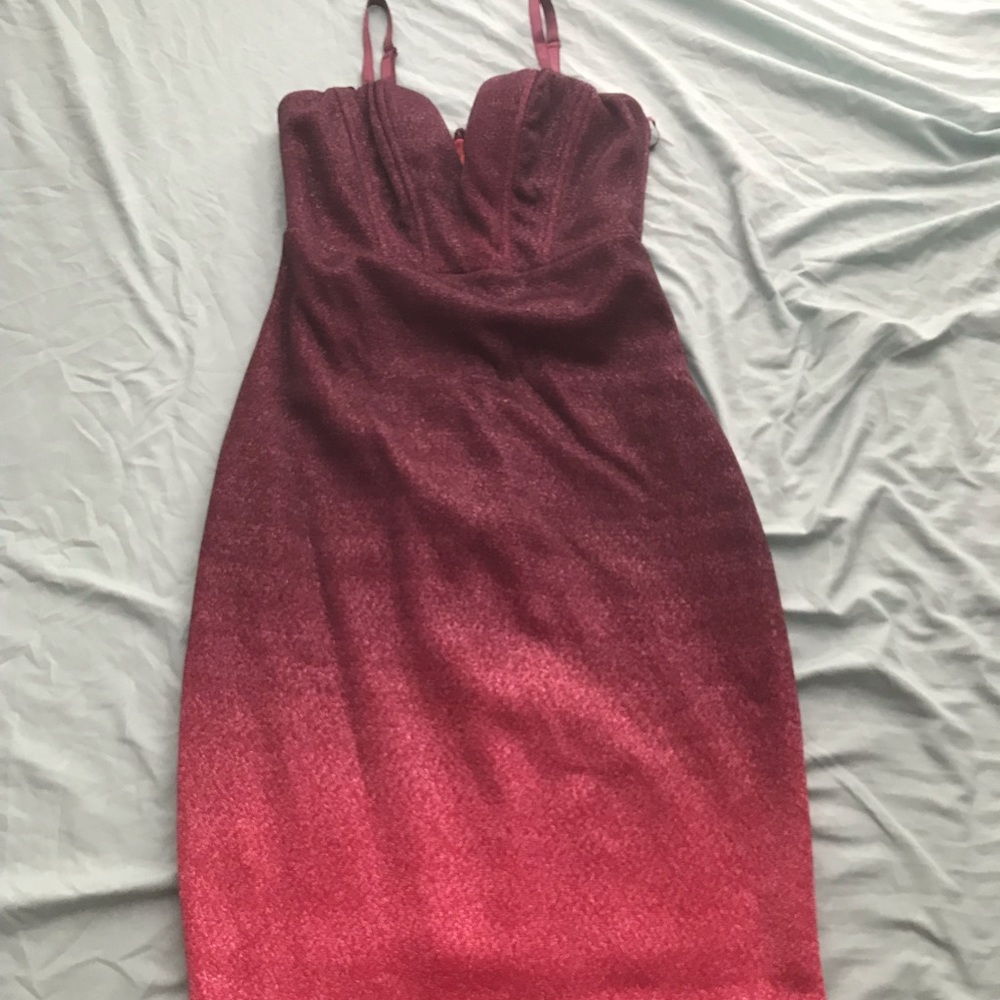 Rose colored ombré cocktail dress.
